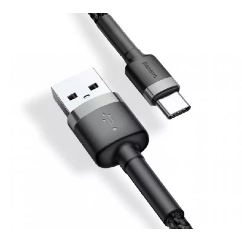 BASEUS Braided Cafule Fast Charging Cable - USB Type-A To Type-C 2A - 3m - Grey/ Black (Nylon)