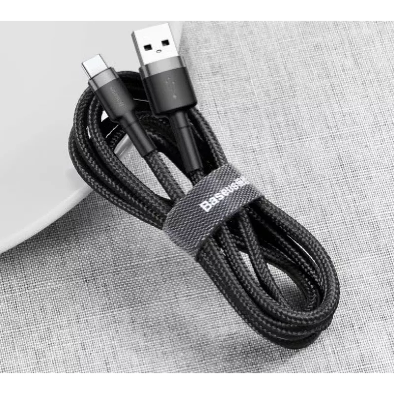 BASEUS Braided Cafule Fast Charging Cable - USB Type-A To Type-C 2A - 3m - Grey/ Black (Nylon)