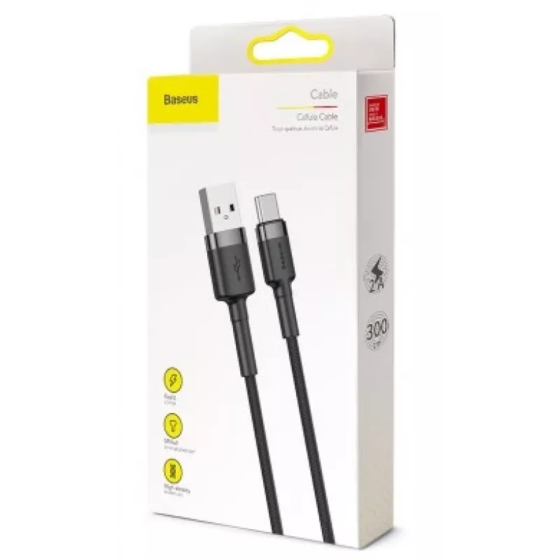 BASEUS Braided Cafule Fast Charging Cable - USB Type-A To Type-C 2A - 3m - Grey/ Black (Nylon)
