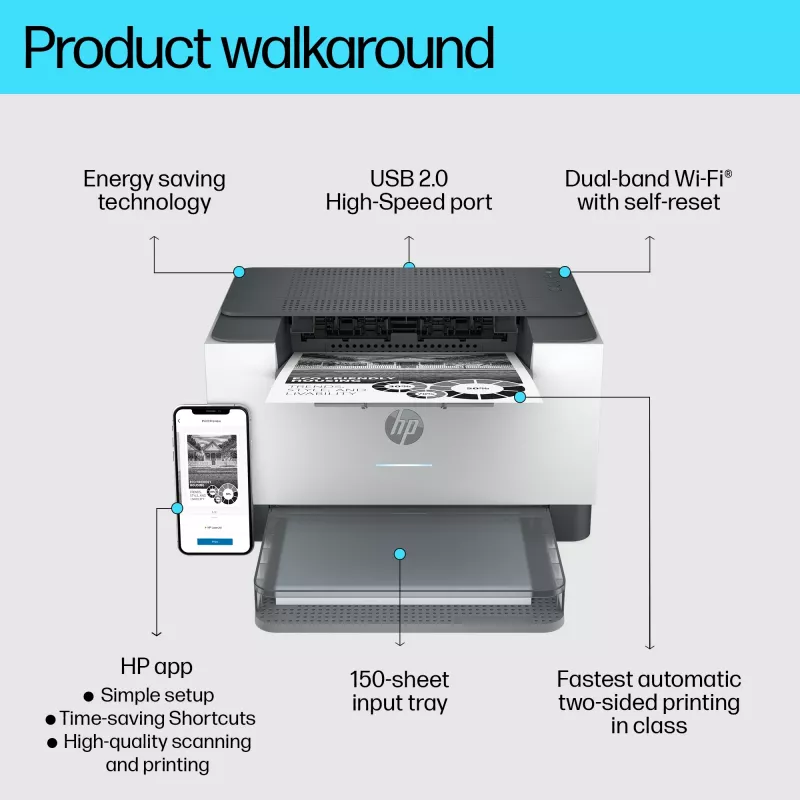 HP LaserJet M209dw Printer, Laser, 600 x 600 DPI, A4, 29 ppm, Duplex printing, White