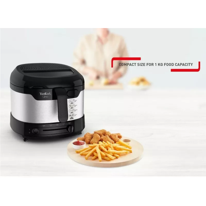 Tefal Uno FF215D Single 1.8 L Stand-alone 1600 W Deep fryer Black, Stainless steel