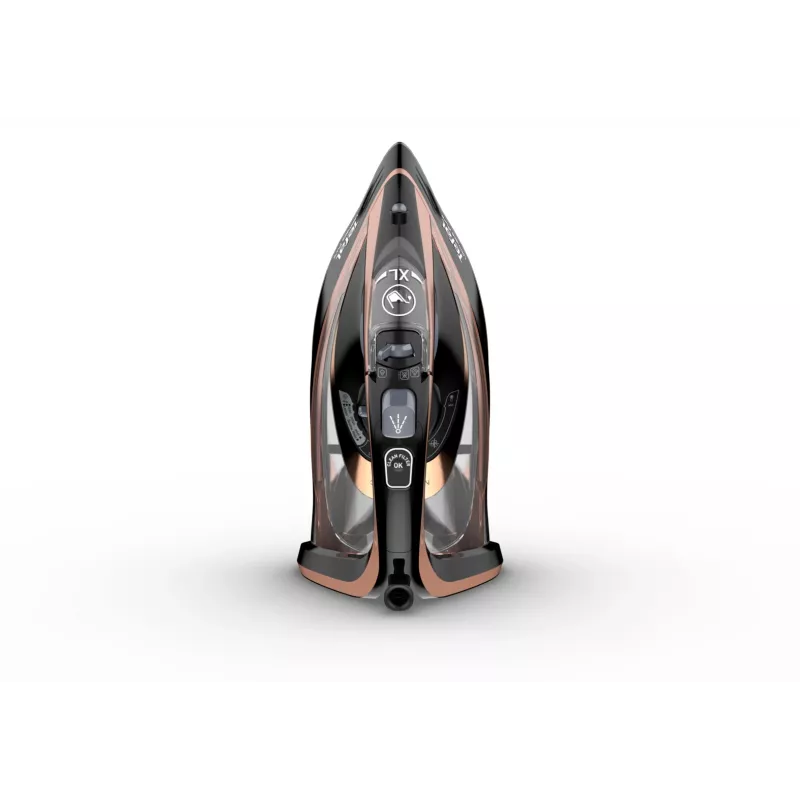 Tefal Ultimate Pure FV9845 steam iron, 3200 W, Durilium AirGlide Autoclean soleplate, 60 g/min continuous steam, 260 g/min steam boost, 350 ml tank, vertical steam, black/copper