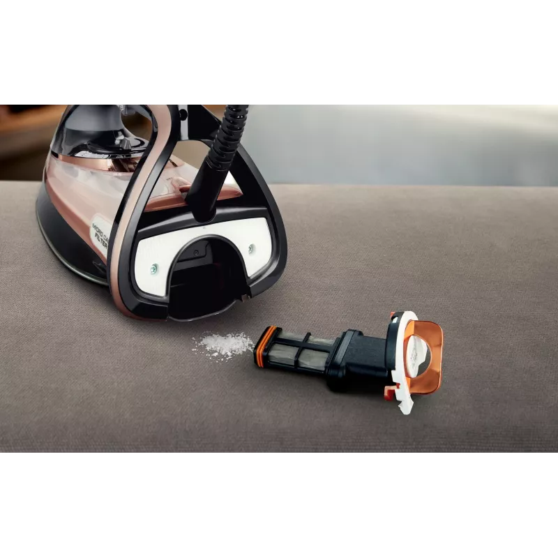 Tefal Ultimate Pure FV9845 steam iron, 3200 W, Durilium AirGlide Autoclean soleplate, 60 g/min continuous steam, 260 g/min steam boost, 350 ml tank, vertical steam, black/copper