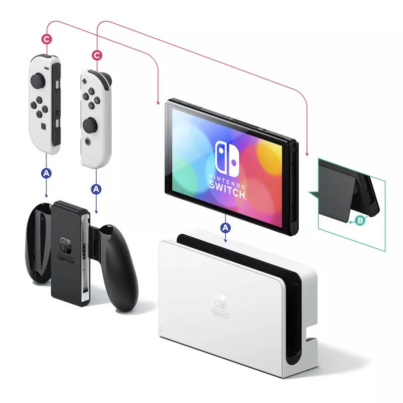 Nintendo Switch OLED, Nintendo Switch, NVIDIA Custom Tegra, White, Analogue / Digital, Home button, Power button, Buttons