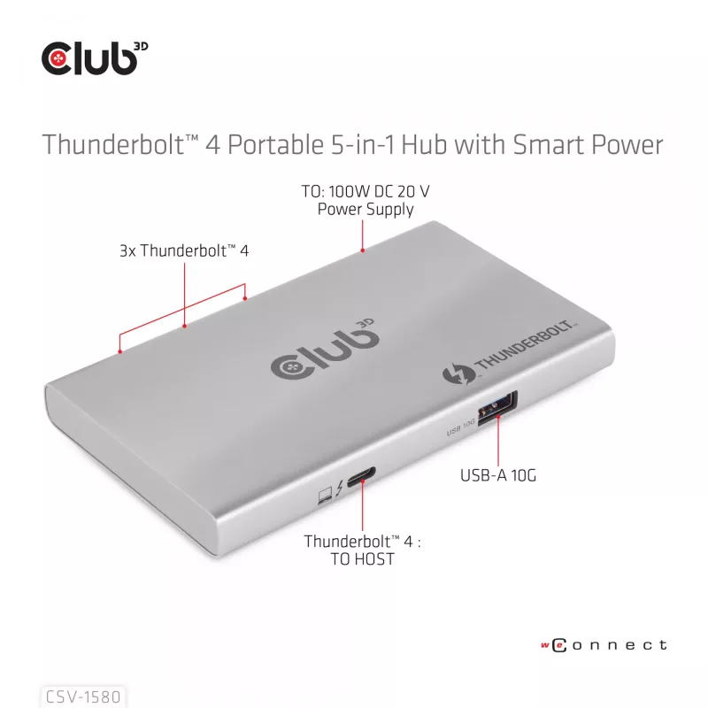 CLUB3D Certified Thunderbolt™4 Portable 5-in-1 Hub with Smart Power