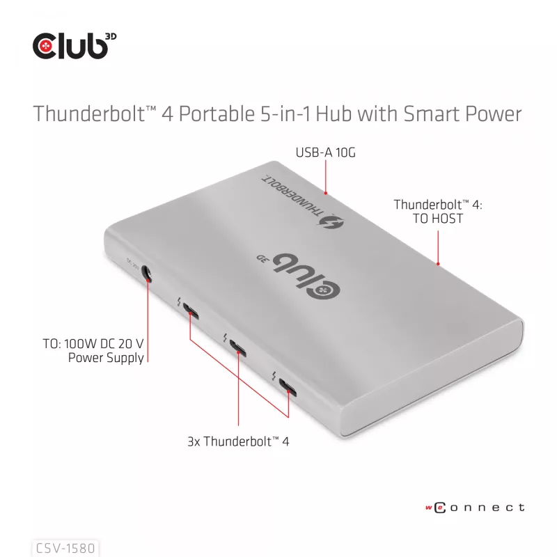CLUB3D Certified Thunderbolt™4 Portable 5-in-1 Hub with Smart Power