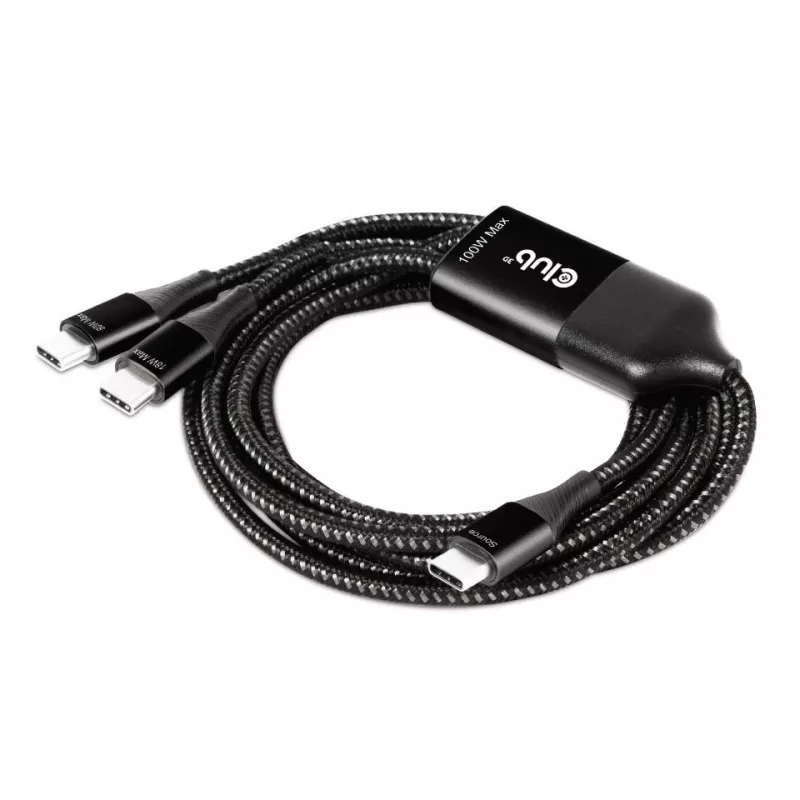 CLUB3D USB Type-C, Y charging cable to 2x USB Type-C max. 100W, 1.83m/6ft M/M