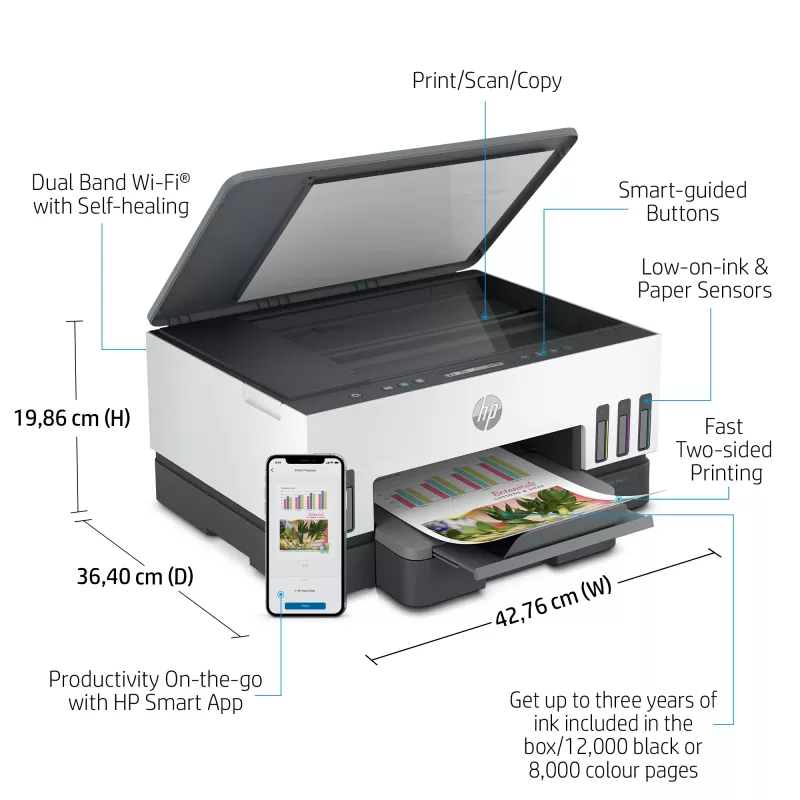 HP Smart Tank 7005 Wireless All-in-One Color Printer, Two-sided printing; Copier, Scanner