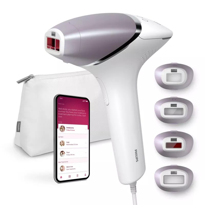 IPL hair removal device Philips Lumea Prestige BRI947/00 with face and body attachments, 250000 flashes, skin tone sensor