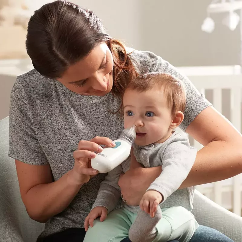 Electric nasal aspirator BRAUN BNA 100 — battery‑powered, adjustable suction, removable tips, white