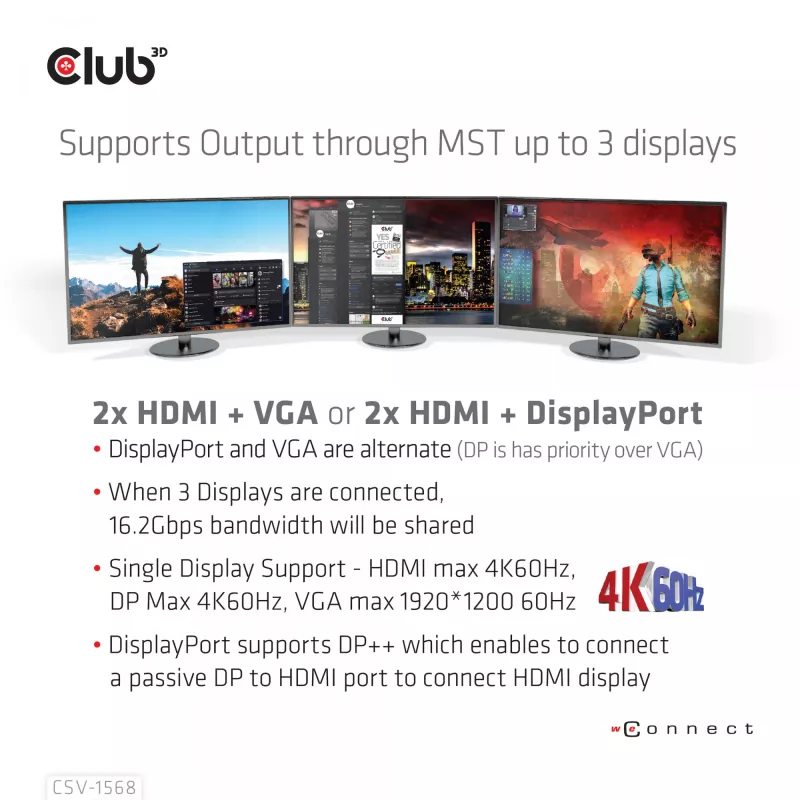 Docking Station CLUB3D CSV-1568 Metal Casing USB Gen2 Type-C USB Gen2 Type-A HDMI DP VGA RJ45 120W