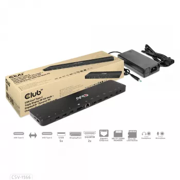 CLUB3D USB Gen1 Type-C Triple Display DP Alt mode Displaylink Dynamic PD Charging Dock with 120 Watt PS
