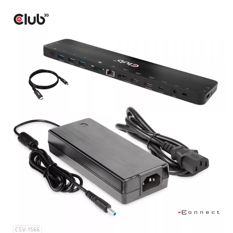 CLUB3D USB Gen1 Type-C Triple Display DP Alt mode Displaylink Dynamic PD Charging Dock with 120 Watt PS