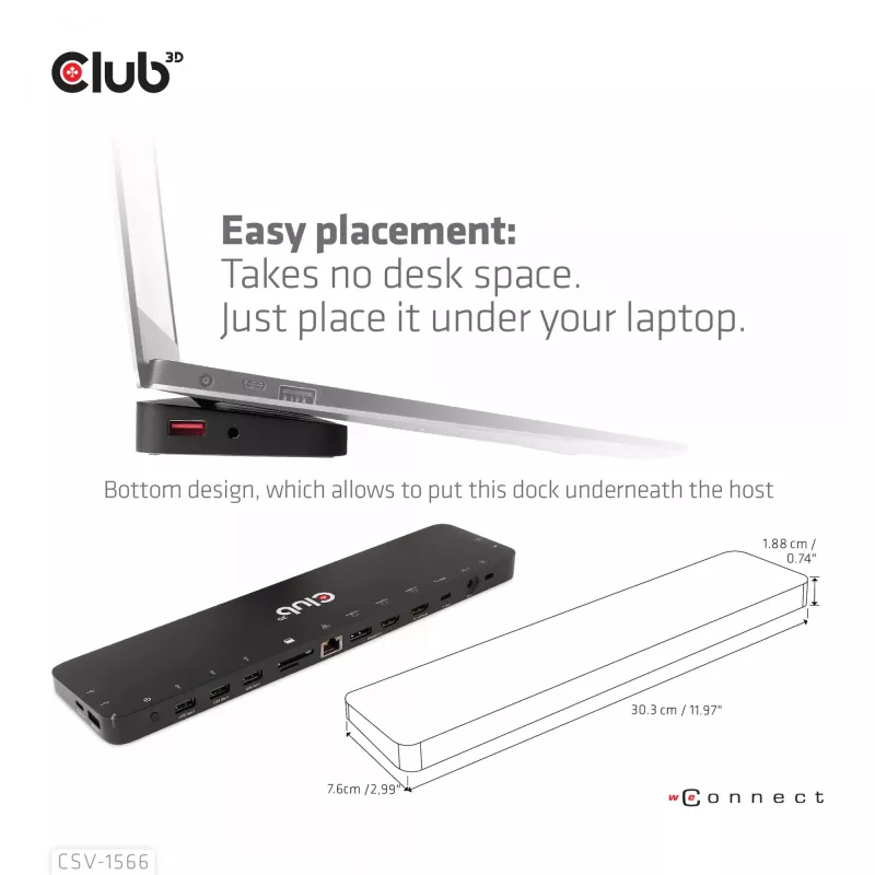 CLUB3D USB Gen1 Type-C Triple Display DP Alt mode Displaylink Dynamic PD Charging Dock with 120 Watt PS