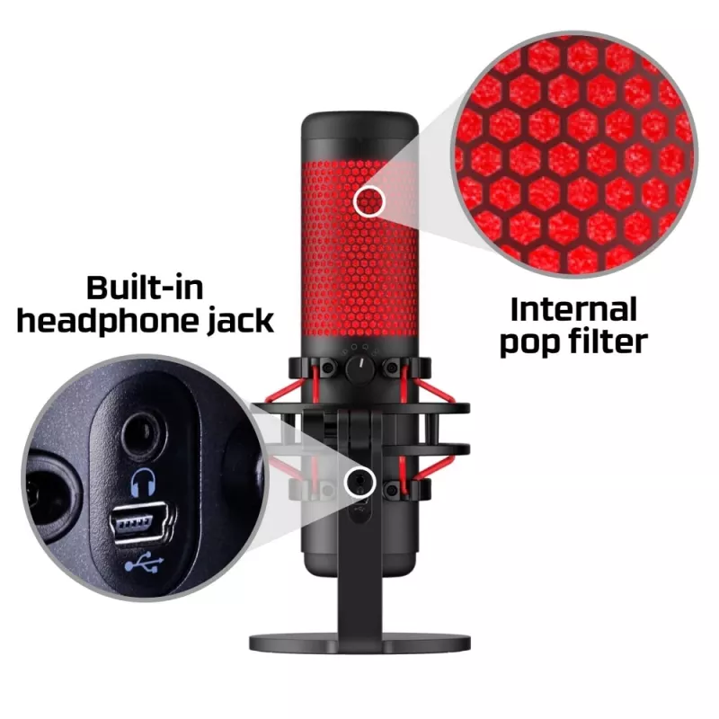 HyperX QuadCast - USB Microphone (Black-Red) - Red Lighting
