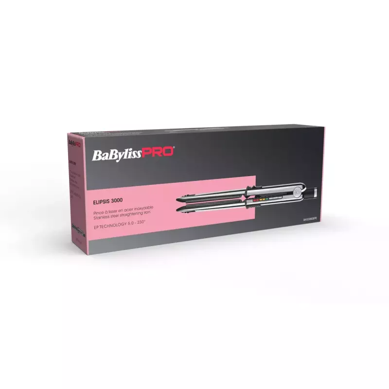 Straightening iron BABYLISS ELIPSIS3000 STYLER — ceramic plates, 55 W, 5 heat levels, 150–230°C, ionic, 2.7 m swivel cord, black