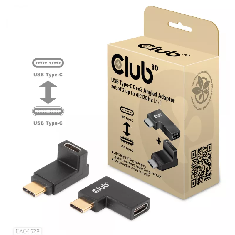 USB Type-C Gen2 angled adapter set of 2 CLUB3D CAC-1528 — USB-C to USB-C, supports 4K@120Hz