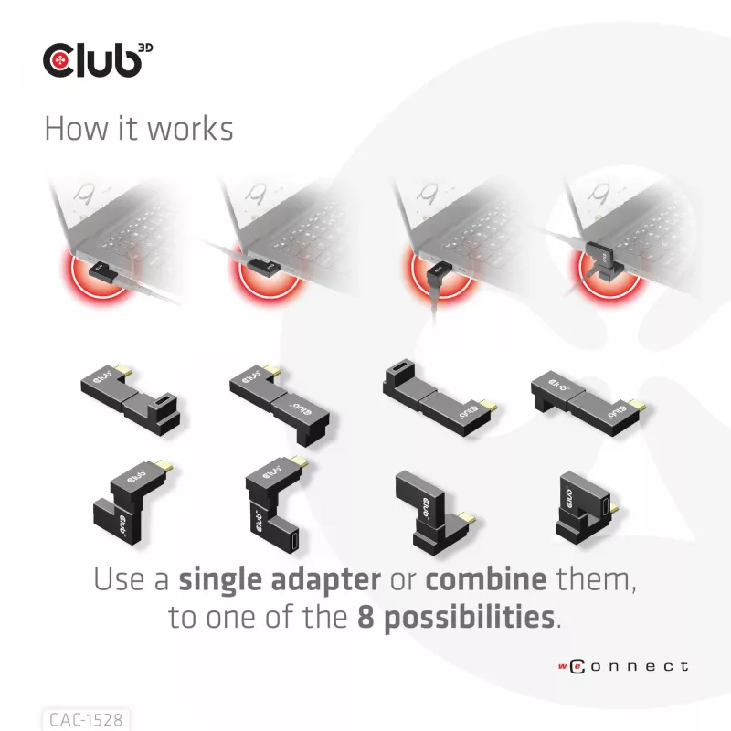 USB Type-C Gen2 angled adapter set of 2 CLUB3D CAC-1528 — USB-C to USB-C, supports 4K@120Hz