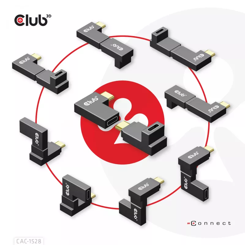 USB Type-C Gen2 angled adapter set of 2 CLUB3D CAC-1528 — USB-C to USB-C, supports 4K@120Hz