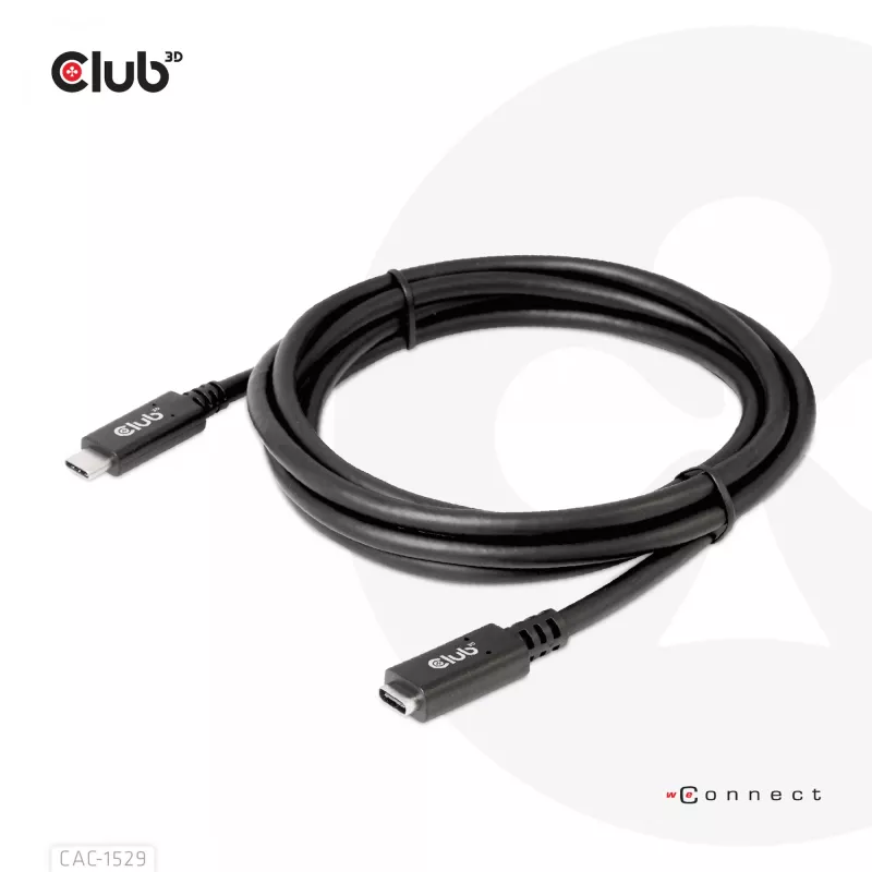 CLUB3D USB Gen1 Type-C Extension Cable 5Gbps 60W(20V/3A) 4K60Hz M/F 2m/6.56ft