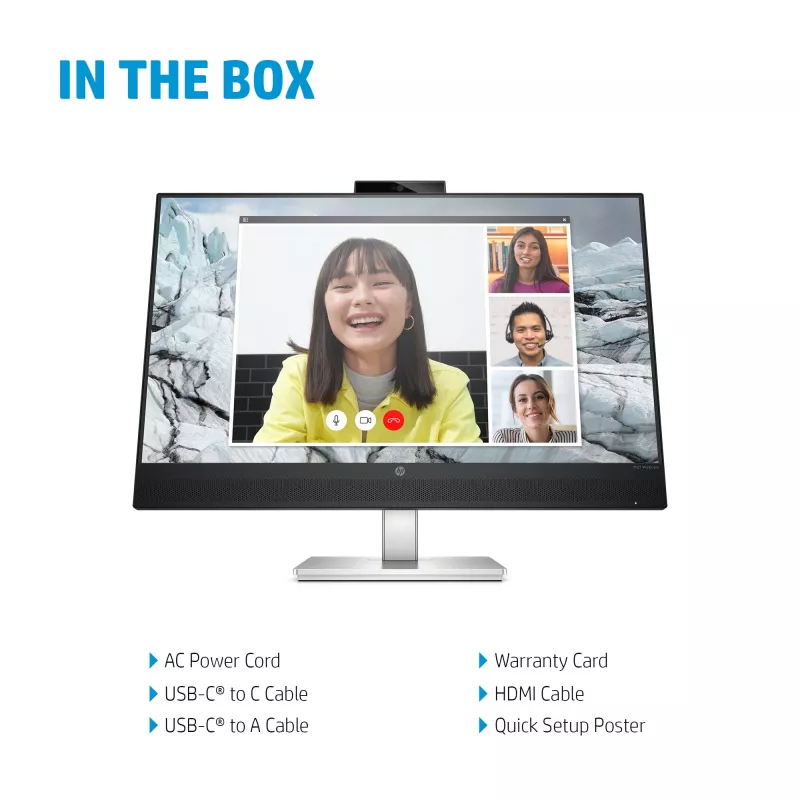 HP E-Series E27m G4 QHD USB-C Conferencing Monitor, 68.6 cm (27 inch), 2560 x 1440 pixels, Quad HD, LCD, 5 ms, Black