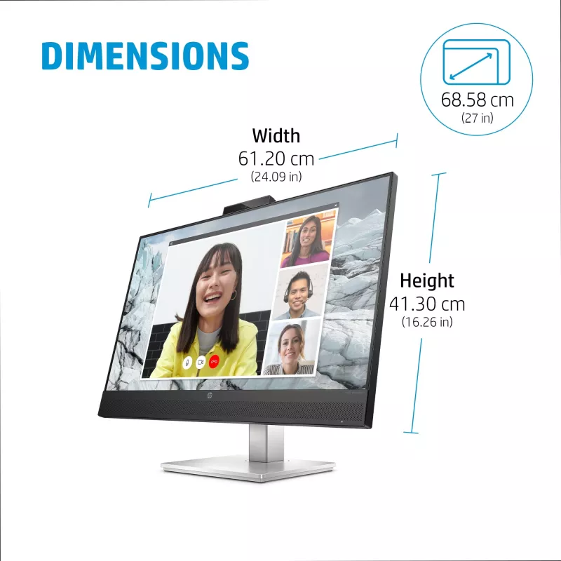 HP E-Series E27m G4 QHD USB-C Conferencing Monitor, 68.6 cm (27 inch), 2560 x 1440 pixels, Quad HD, LCD, 5 ms, Black