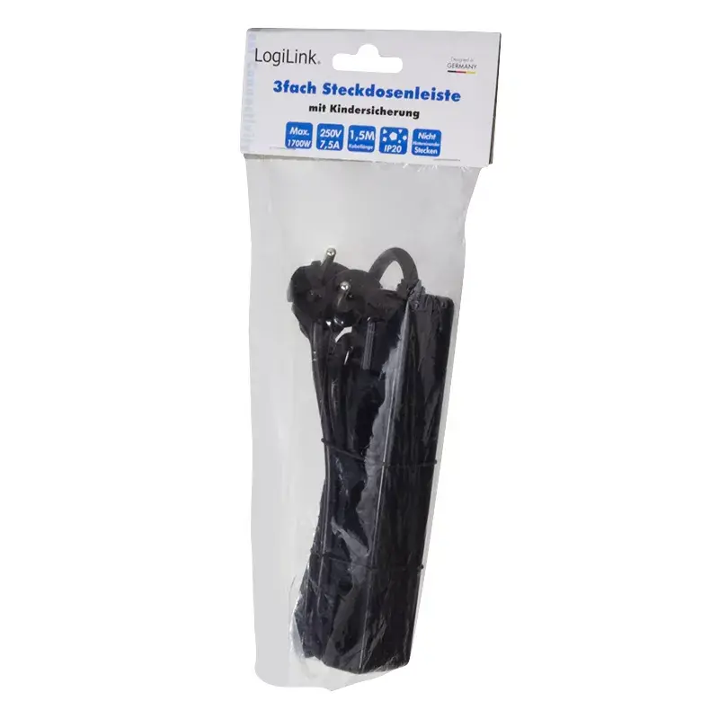 Power Extension LogiLink LPS229B 1.5 m 3 AC Outlets Indoor Black