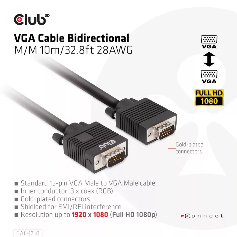 VGA Cable Bidirectional M/M 10m/32.8ft CLUB3D CAC-1710