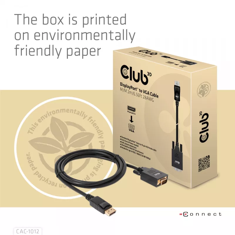 DisplayPort to VGA Cable M/M CLUB3D CAC-1012 2m