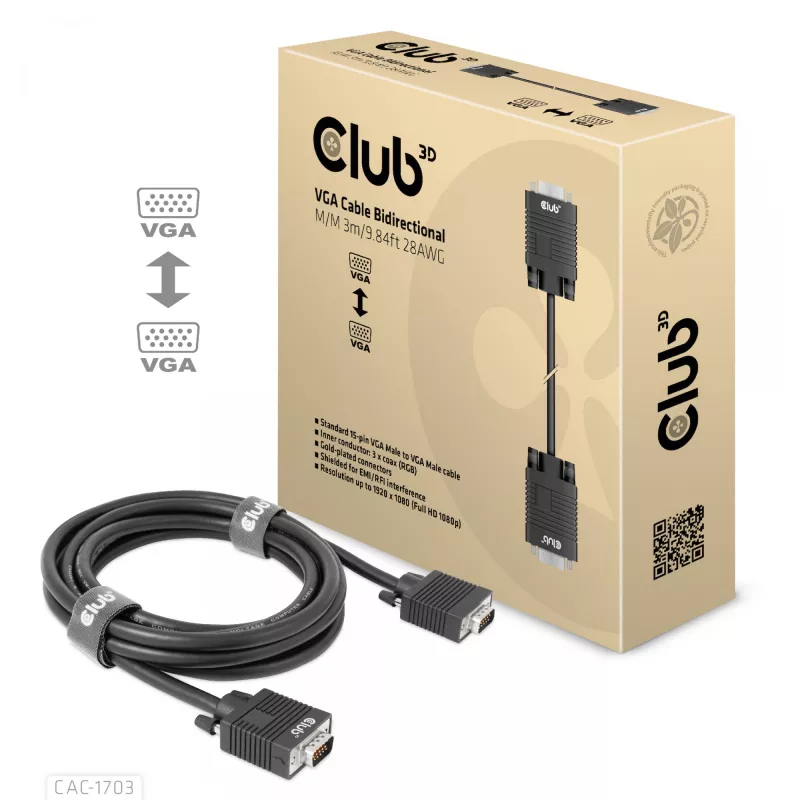 VGA Cable Bidirectional M/M 3m 28AWG CLUB3D CAC-1703