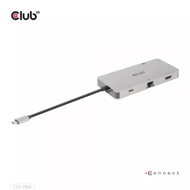 CLUB3D USB Gen1 Type-C 9-in-1 hub with HDMI, VGA, 2x USB Gen1 Type-A, RJ45, SD/Micro SD card slots and USB Gen1 Type-C Female port