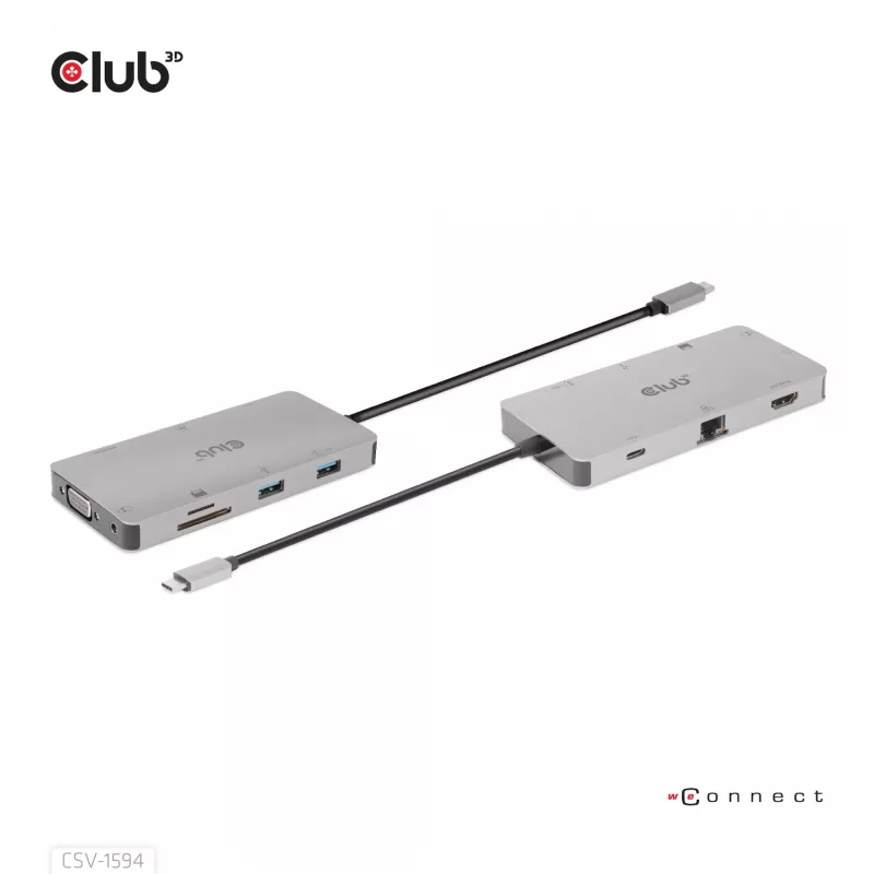 CLUB3D USB Gen1 Type-C 9-in-1 hub with HDMI, VGA, 2x USB Gen1 Type-A, RJ45, SD/Micro SD card slots and USB Gen1 Type-C Female port