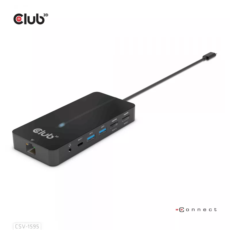 CLUB3D Type-C 7-in-1 hub with 2x HDMI, 2x USB Gen1 Type-A, 1x RJ45, 1x 3.5mm Audio, 1x USB Gen1 Type-C 100W Female port
