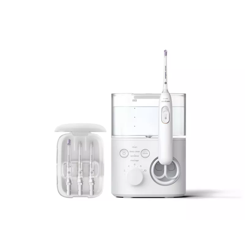 Oral irrigator Philips Power Flosser 7000 HX3911/40, battery-powered, white, universal AC charger