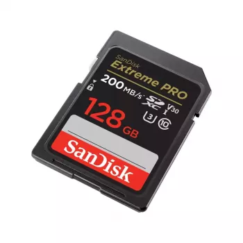 SDXC flash memory card SANDISK Extreme PRO 128 GB UHS-I U3 V30 — 200 MB/s read, 90 MB/s write, Class 10