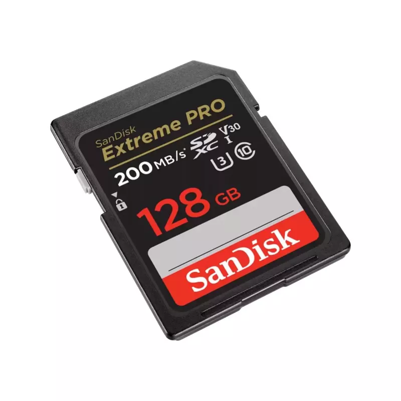 SDXC flash memory card SANDISK Extreme PRO 128 GB UHS-I U3 V30 — 200 MB/s read, 90 MB/s write, Class 10