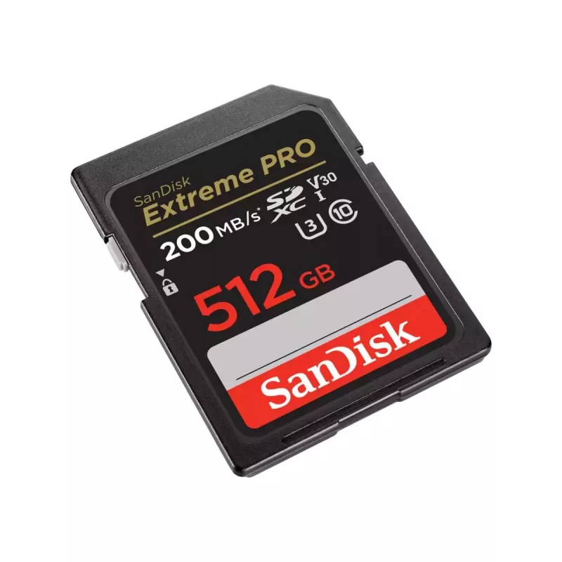 SDXC memory card SANDISK Extreme PRO 512 GB — Class 10, U3, V30, read 200 MB/s, write 140 MB/s, waterproof