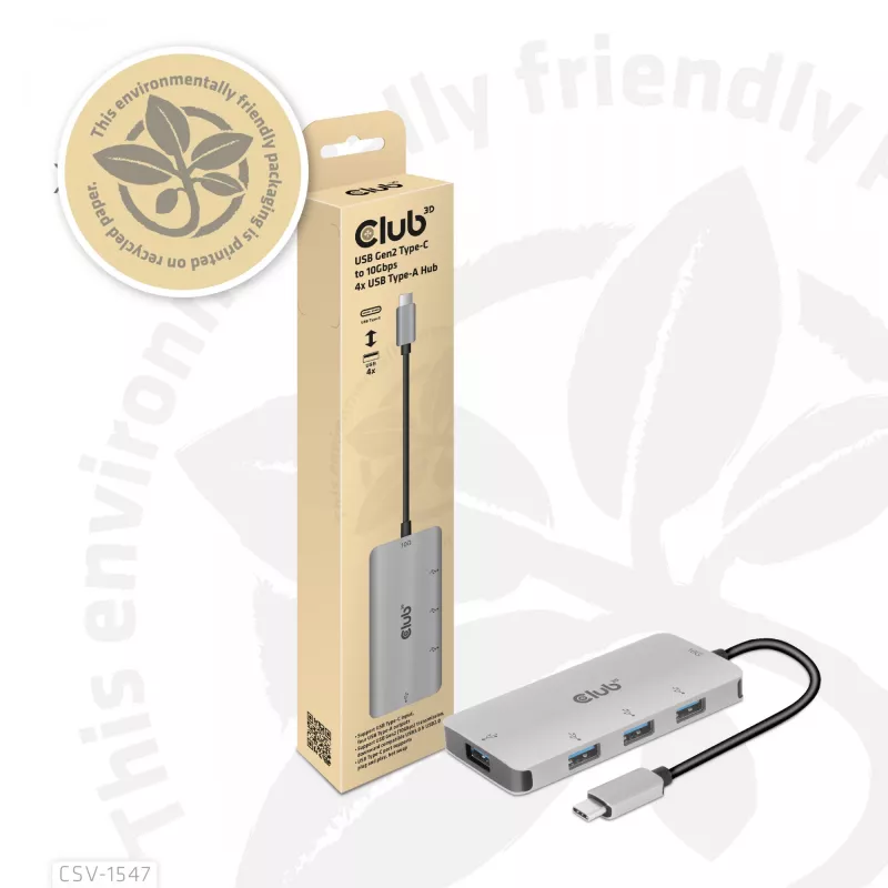 CLUB3D 4-Port USB-A Hub for USB-C – 10Gbps Fast Transfer