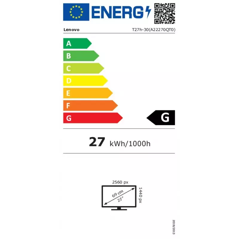 Lenovo T27h-30 computer monitor 68.6 cm (27 inch) 2560 x 1440 pixels Quad HD LED Black