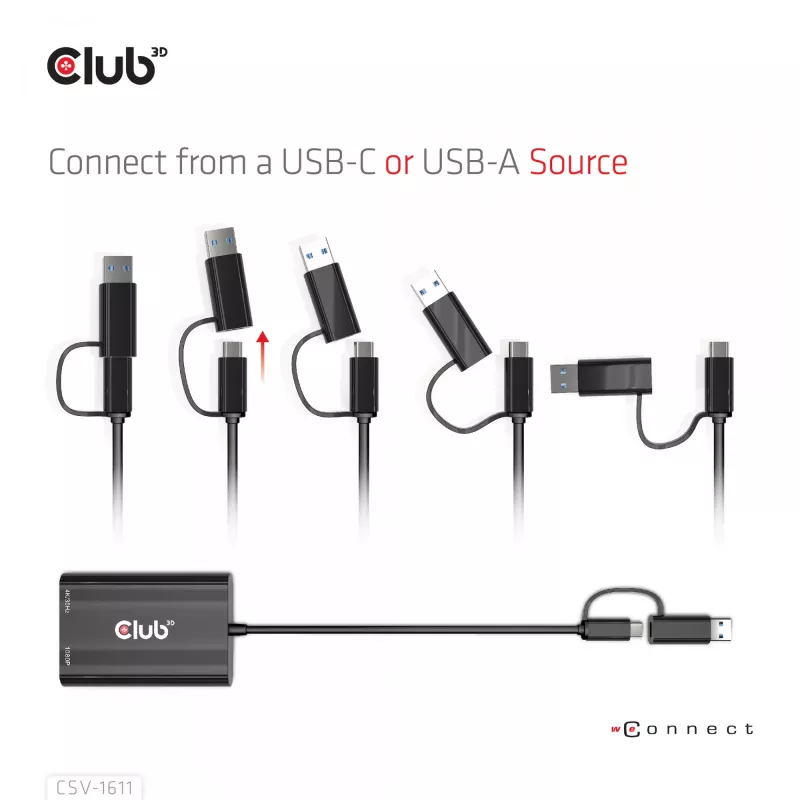CLUB3D USB Gen1 Type-C/-A to Dual HDMI (4K/30Hz) / VGA (1080/60Hz)