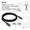 CLUB3D USB4 Gen2x2 Type-C Bi-Directional Cable 4K60Hz, Data 20Gbps, PD 240W(48V/5A) EPR M/M 2m