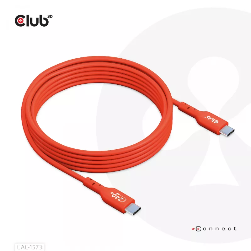 USB-C to USB-C Bi-Directional Cable CLUB3D CAC-1573, USB4 Gen 2x2, 2 m, Red, PD up to 240W