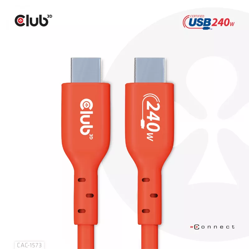 USB-C to USB-C Bi-Directional Cable CLUB3D CAC-1573, USB4 Gen 2x2, 2 m, Red, PD up to 240W