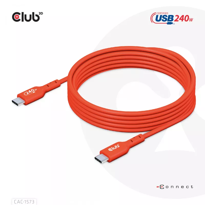USB-C to USB-C Bi-Directional Cable CLUB3D CAC-1573, USB4 Gen 2x2, 2 m, Red, PD up to 240W