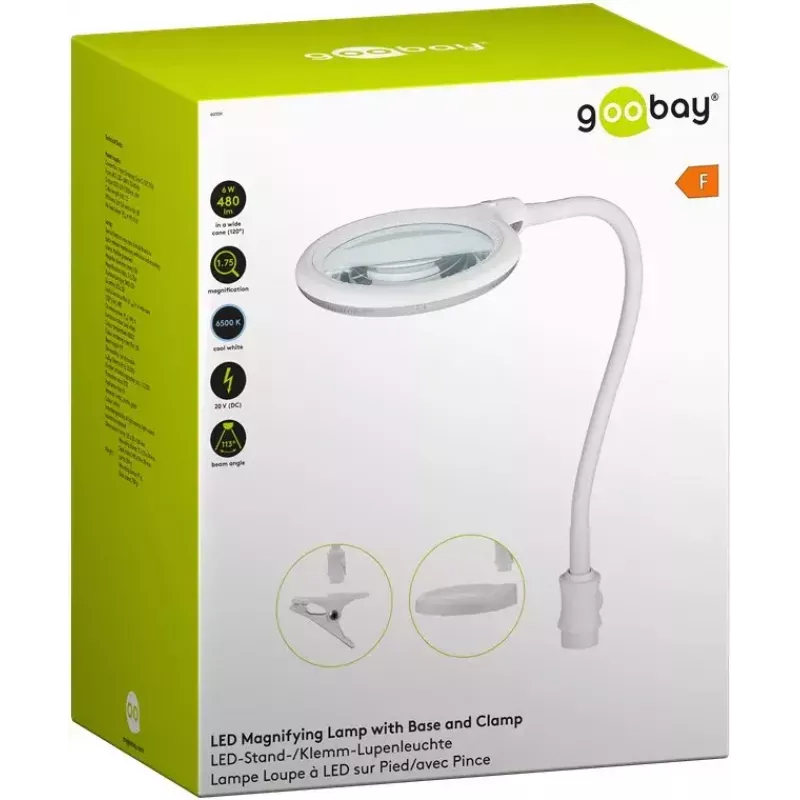 Goobay LED Magnifying Lamp with Base and Clamp 6 W Magnification 1.75x