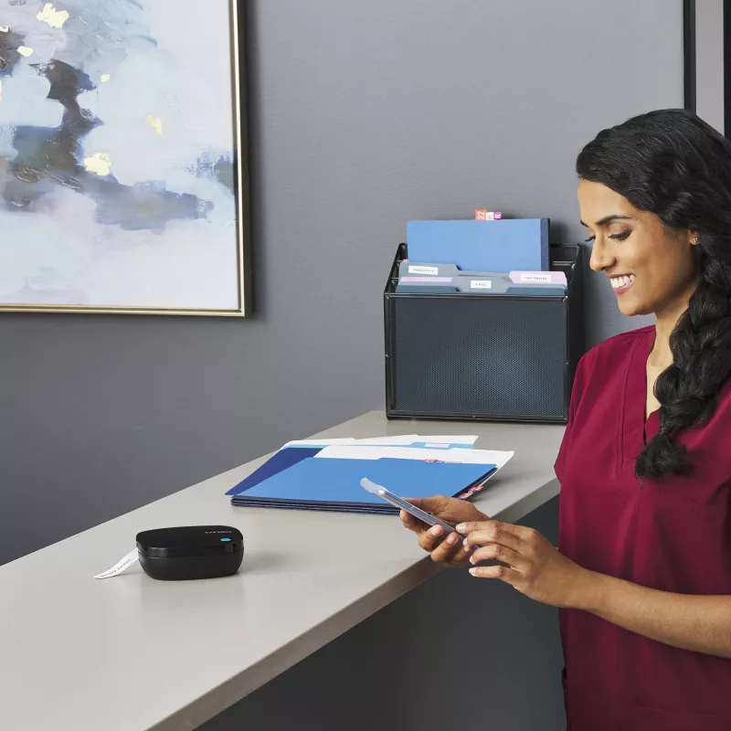 DYMO LetraTag 200B Bluetooth Label Maker | Compact Label Printer | Connects Through Bluetooth Wireless Technology to iOS and Android | Includes 1 White Paper Label Tape | Black