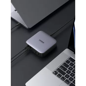 Ugreen 40914 Nexode 200W GaN Desktop USB-C USB-A Charger, Indoor, AC, 21 V, 5 A, 2 m, Black, Grey