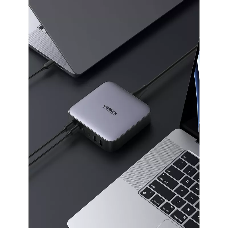 Ugreen 40914 Nexode 200W GaN Desktop USB-C USB-A Charger, Indoor, AC, 21 V, 5 A, 2 m, Black, Grey