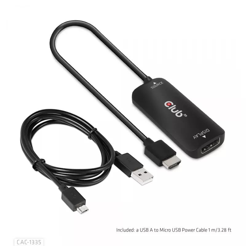 CLUB3D HDMI + Micro USB to DisplayPort™ 4K120Hz or 8K30Hz M/F Active Adapter