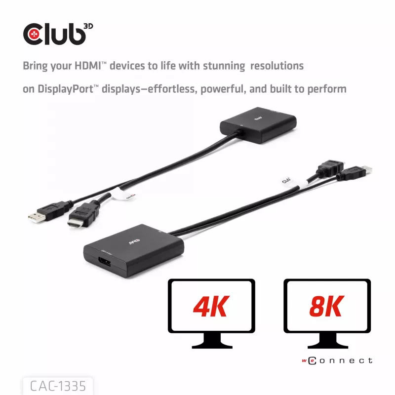 CLUB3D HDMI + Micro USB to DisplayPort™ 4K120Hz or 8K30Hz M/F Active Adapter